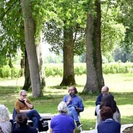 rencontre avec camille de toledo et xavier person lors du festival litterature en jardin 2024